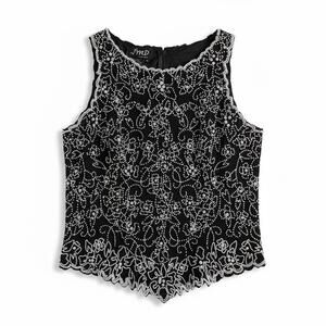 JMD New York Beaded Sleeveless Evening Top Black & Silver | Size Medium
